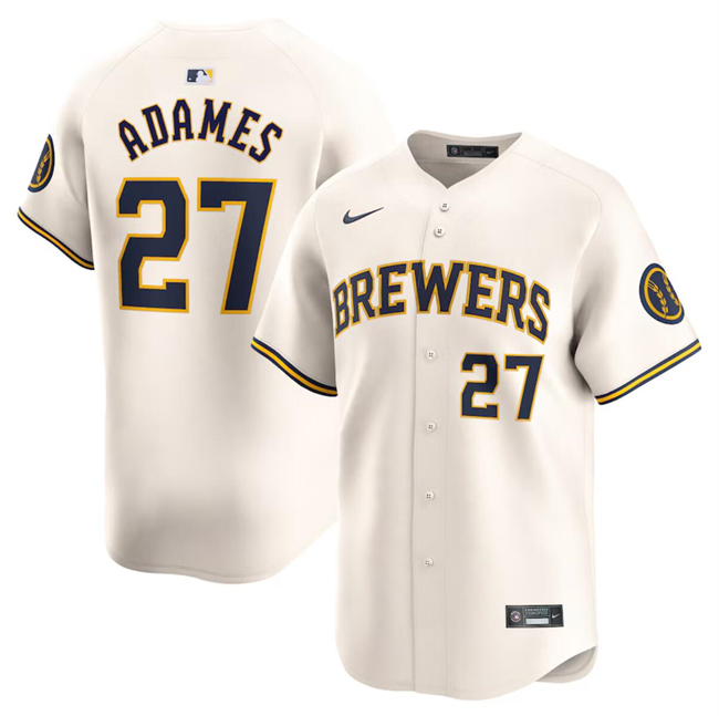 Men's Milwaukee Brewers #27 Willy Adames Cream 2024 Home Limited Stitched Baseball Jersey